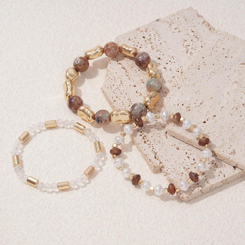 Aigrnc Boho Beaded Stretch Bracelets For Women Stackable Crystal Gold Plated Beaded Bracelets Set Trendy Handmade Friendship Braeclet Jewelry Gifts - Image 3